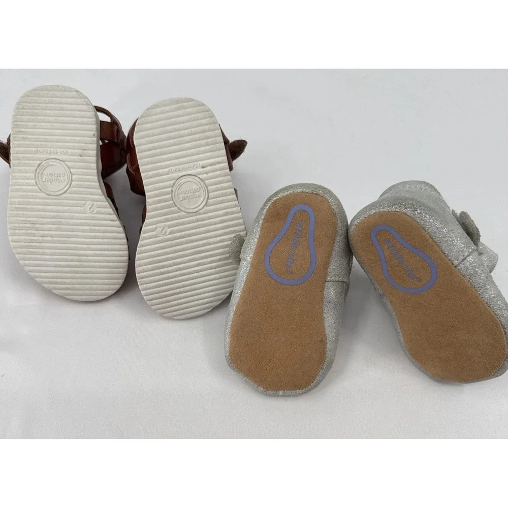 Wonder Nation Sandals & Stride Rite Silver Glitter Ballet Slippers  Both Size 2